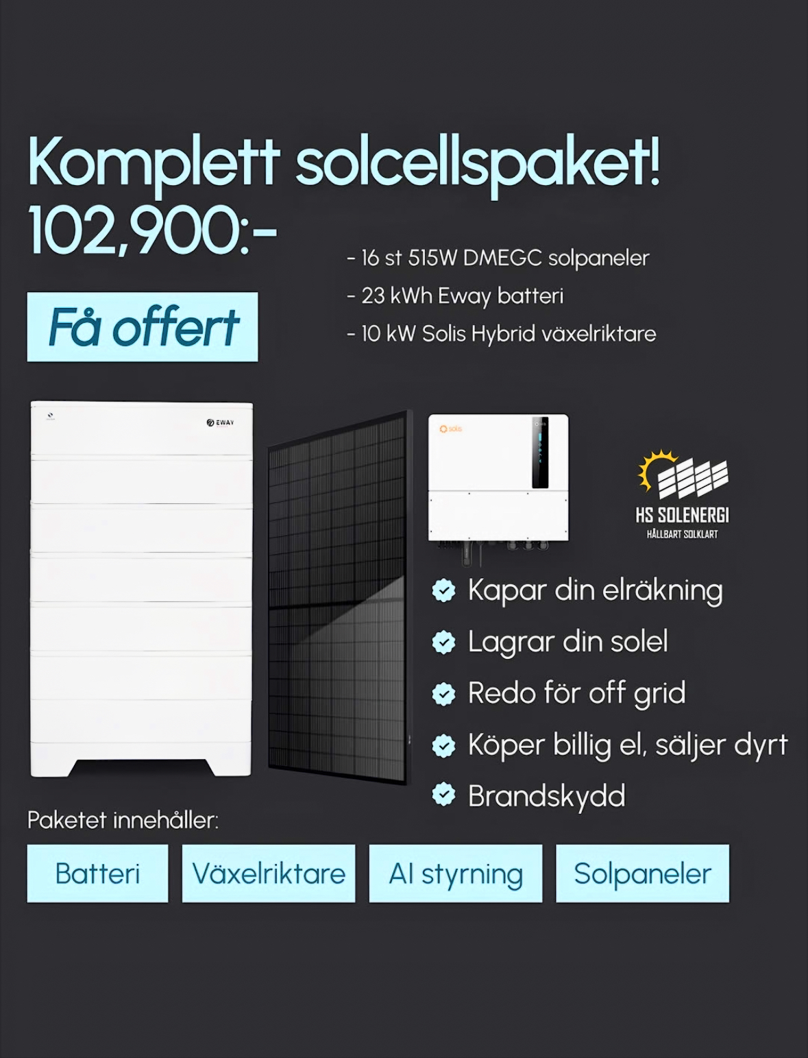 HS Solenergi – Komplett solcellspaket 102 900 kr