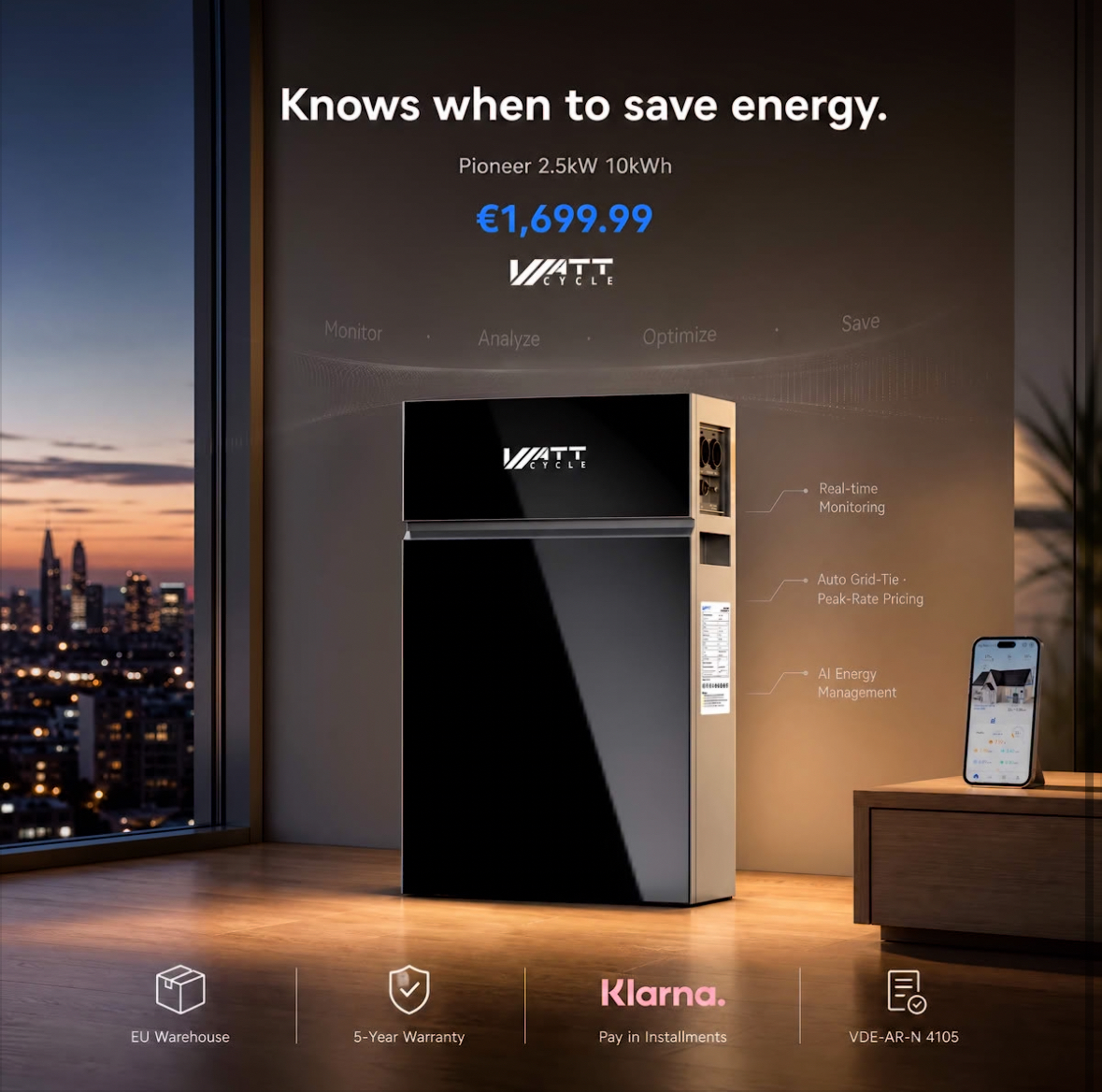 WattCycle Pioneer 2.5kW 10kWh balkongsolcellsbatteri